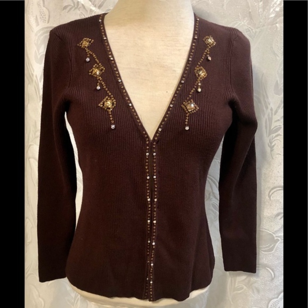 Belldini Long Sleeve Hook and Eye Brown Sweater